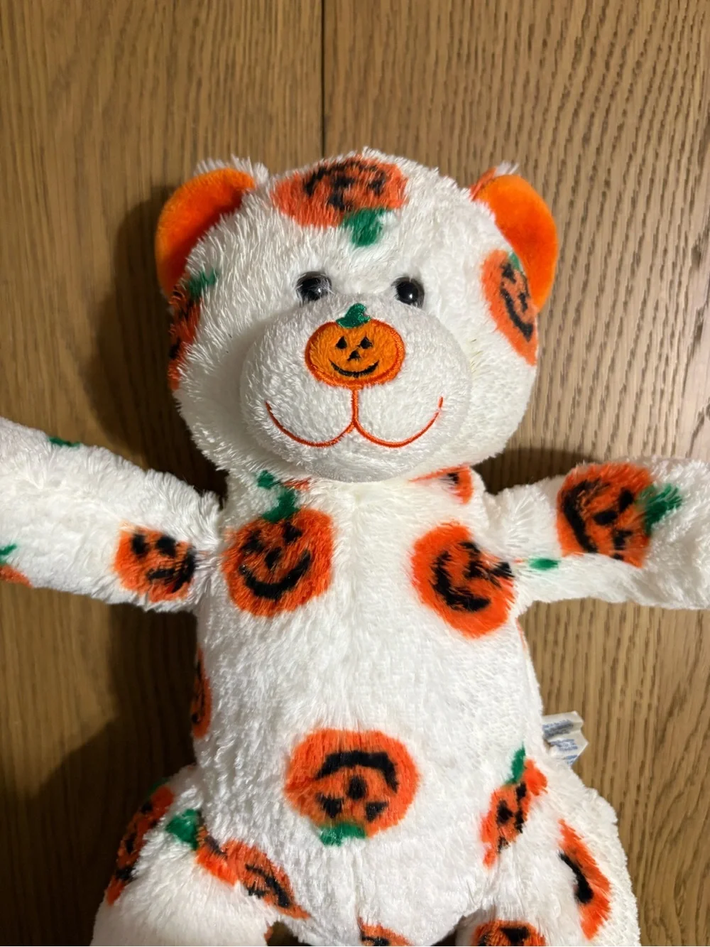 Build-A-Bear White Plush Bear with Orange Pumpkin Print